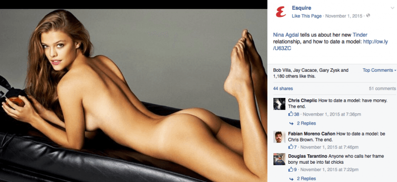 A post on the official Facebook page of Esquire men's magazine featuring the naked buttocks of model Nina Agdal.