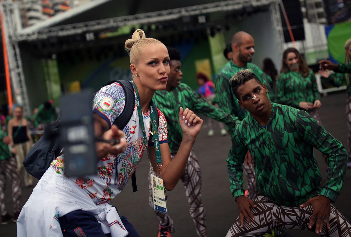 An athlete from Norway takes a selfie inside the Olympic village in Rio de Janeiro.