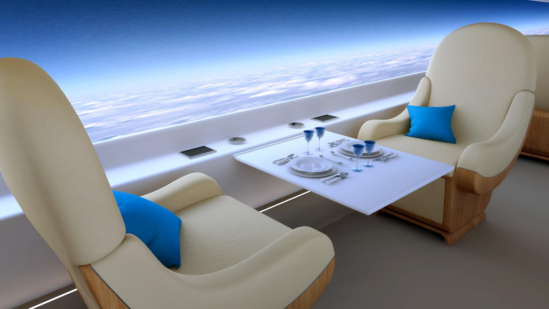 A interior rendering of one of Spike Aerospace’s planes — windows would be replaced by flat panel displays showing images captured by outside cameras.