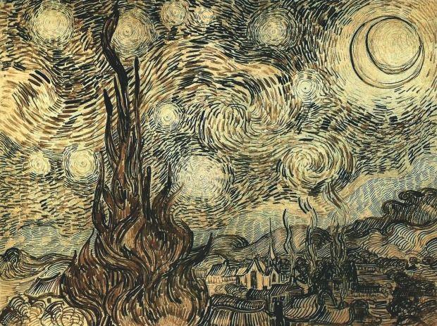 Vincent Van Gough drafted this ink-on-paper study in 1889, after his seminal oil painting 