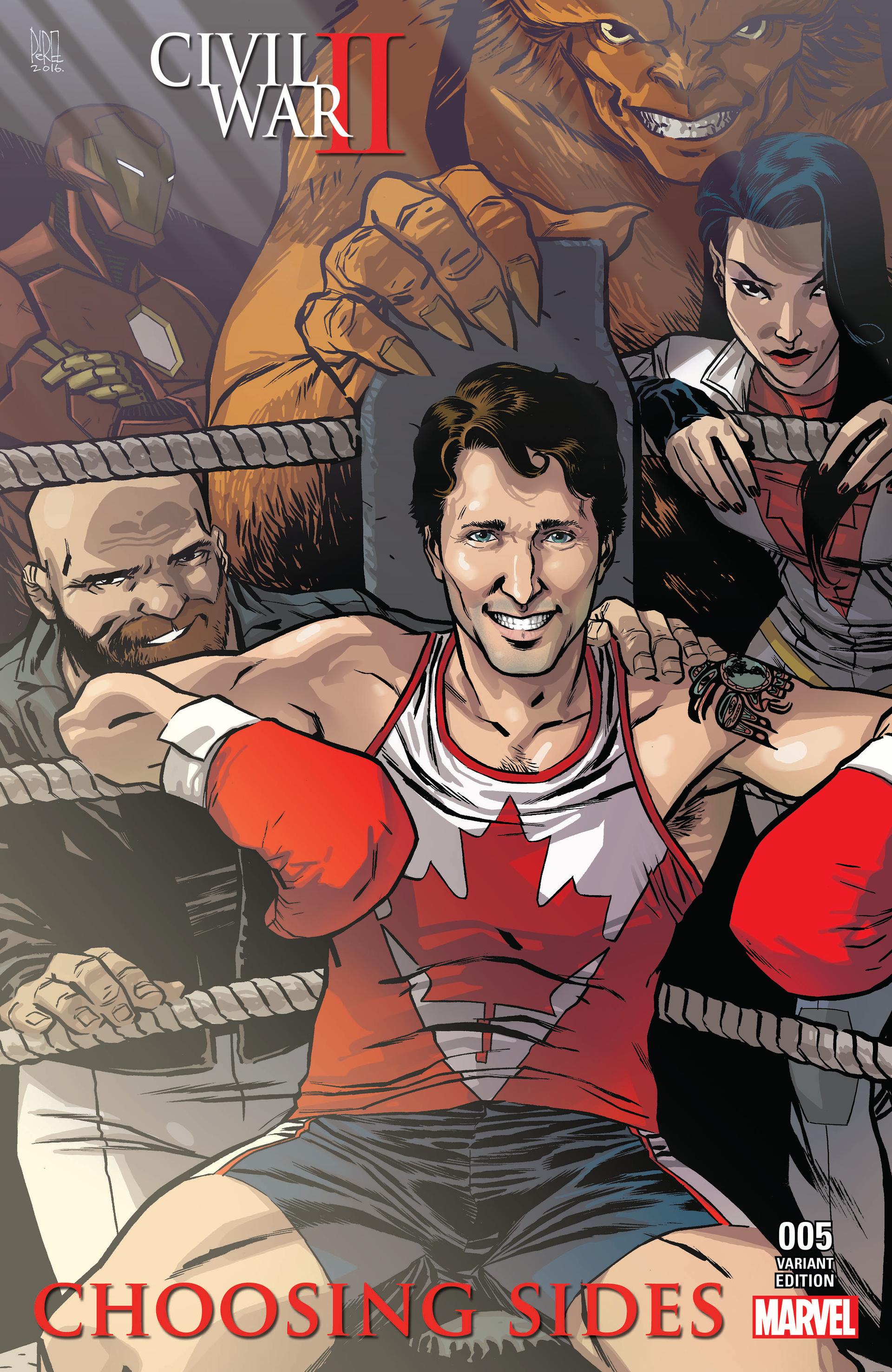 Justin Trudeau's new Marvel cover, which features him in a boxing uniform