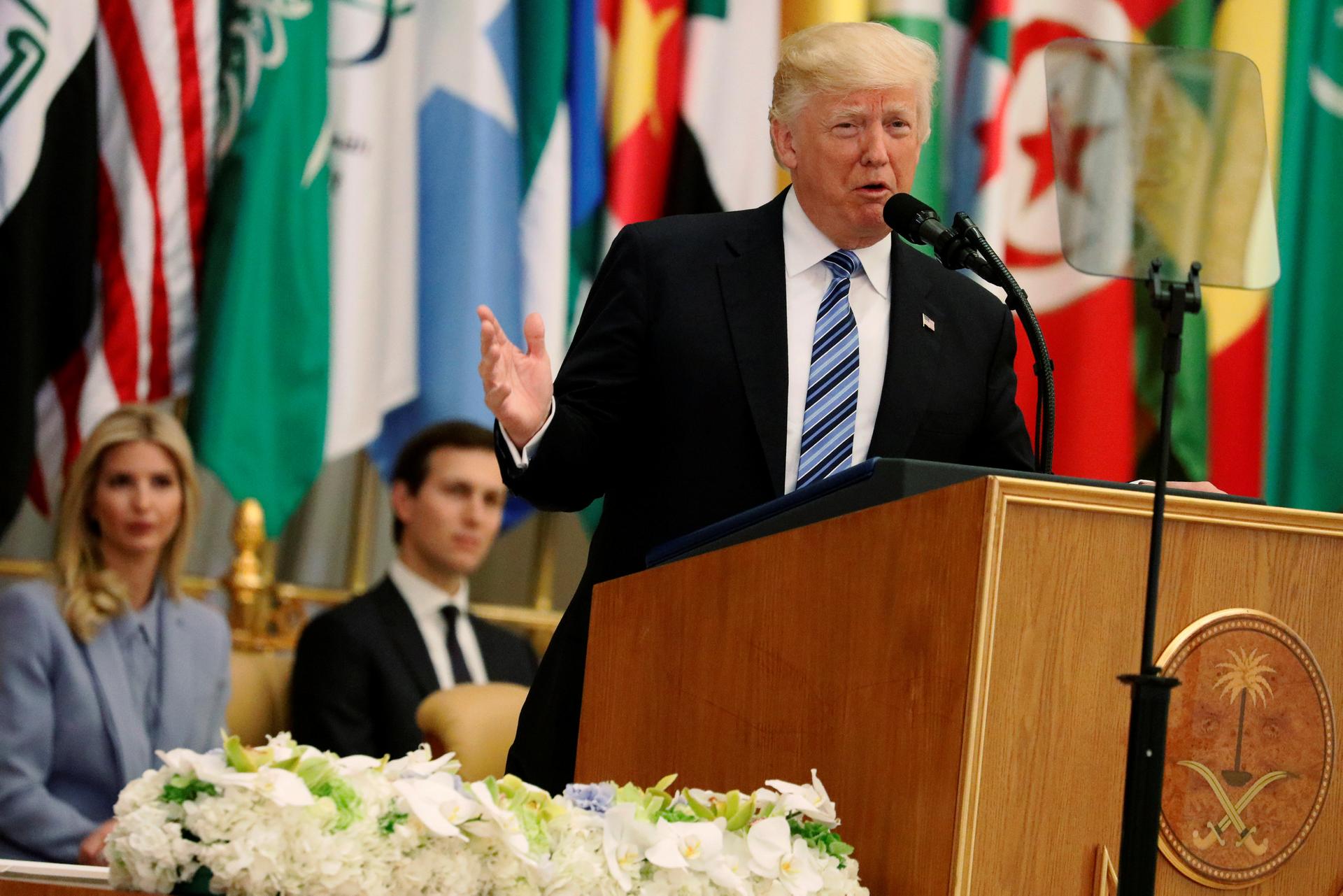 President Donald Trump before his speech to the Arab Islamic American Summit in Riyadh, Saudi Arabia, on May 21, 2017.