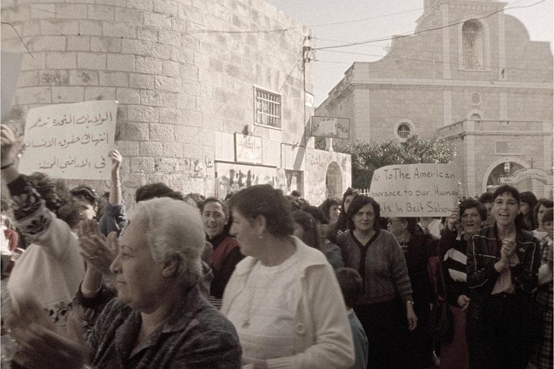 A 1987 photo of protests in Beit Sahaur. The West Ban town was a center of non-violent resistance to Israeli occupation at the start of the first Intifada.