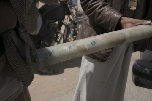 One of the tubes used to carry sub-munitions in cluster bombs, found in Saada.