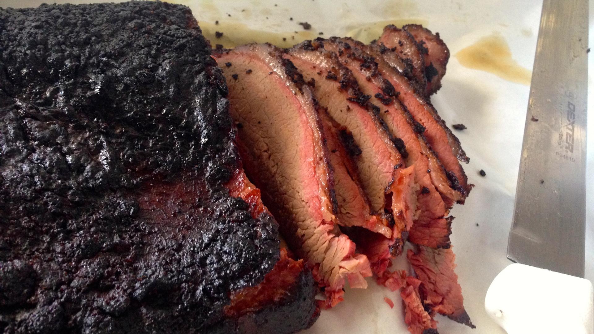 Here's what the brisket looks like at Chopped n Smoked.