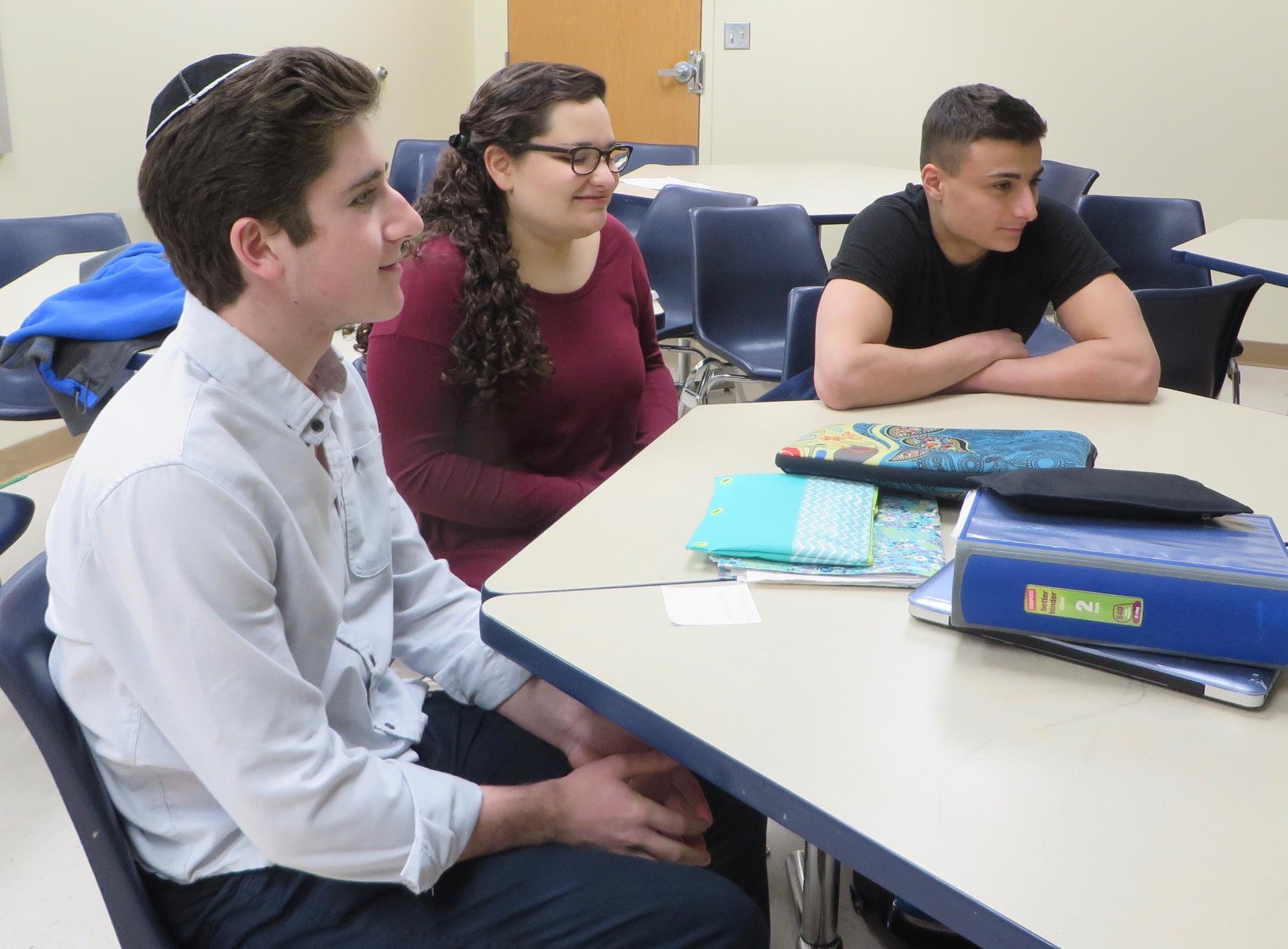 Students Eitan Cohen, Elana Kravitz and Daniel Levy are all in Hani Abo Awad's Arabic class.
