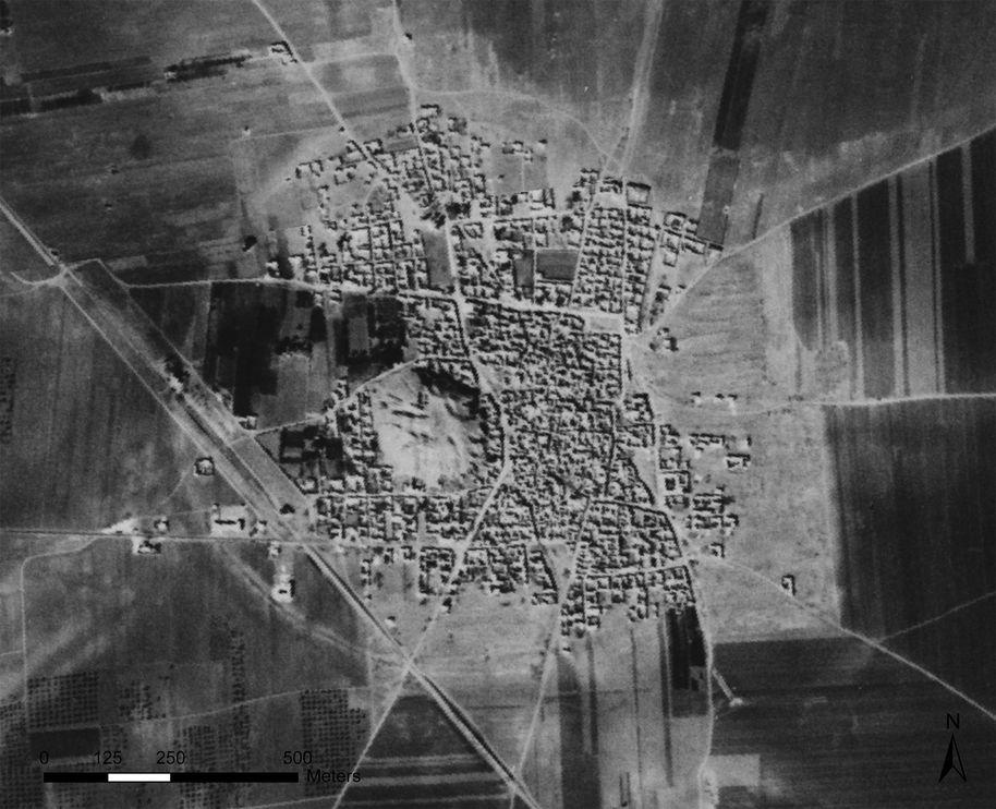 This 1961 satellite photo shows Tell Rifaat an ancient town in northwest Syria that is now completely surrounded by a modern town.