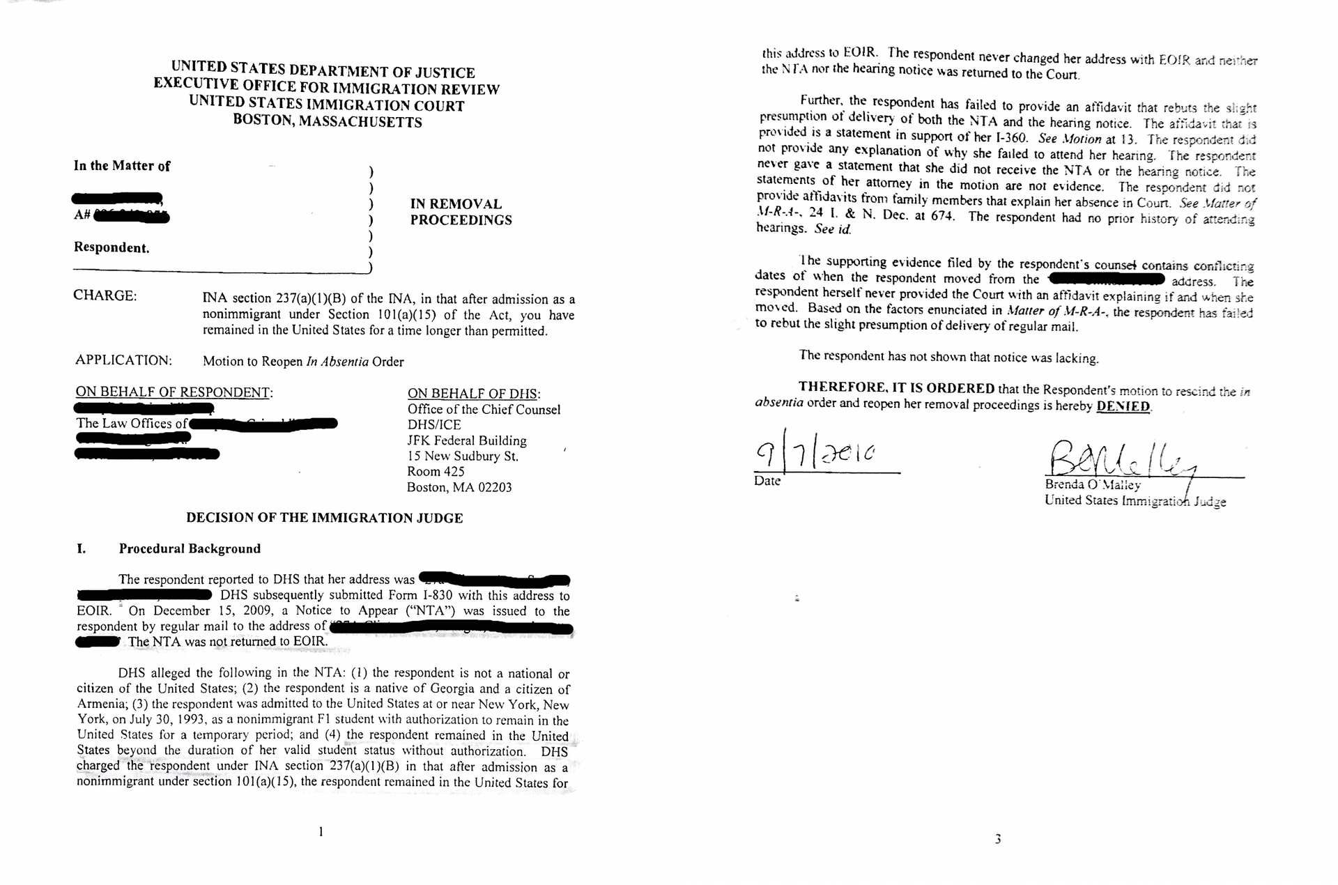 Scanned two pages of letter of removal
