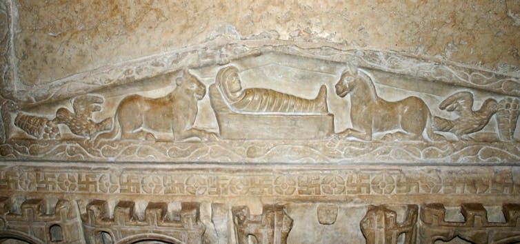 The earliest nativity scene in art, from a 4th-century Roman-era sarcophagus.