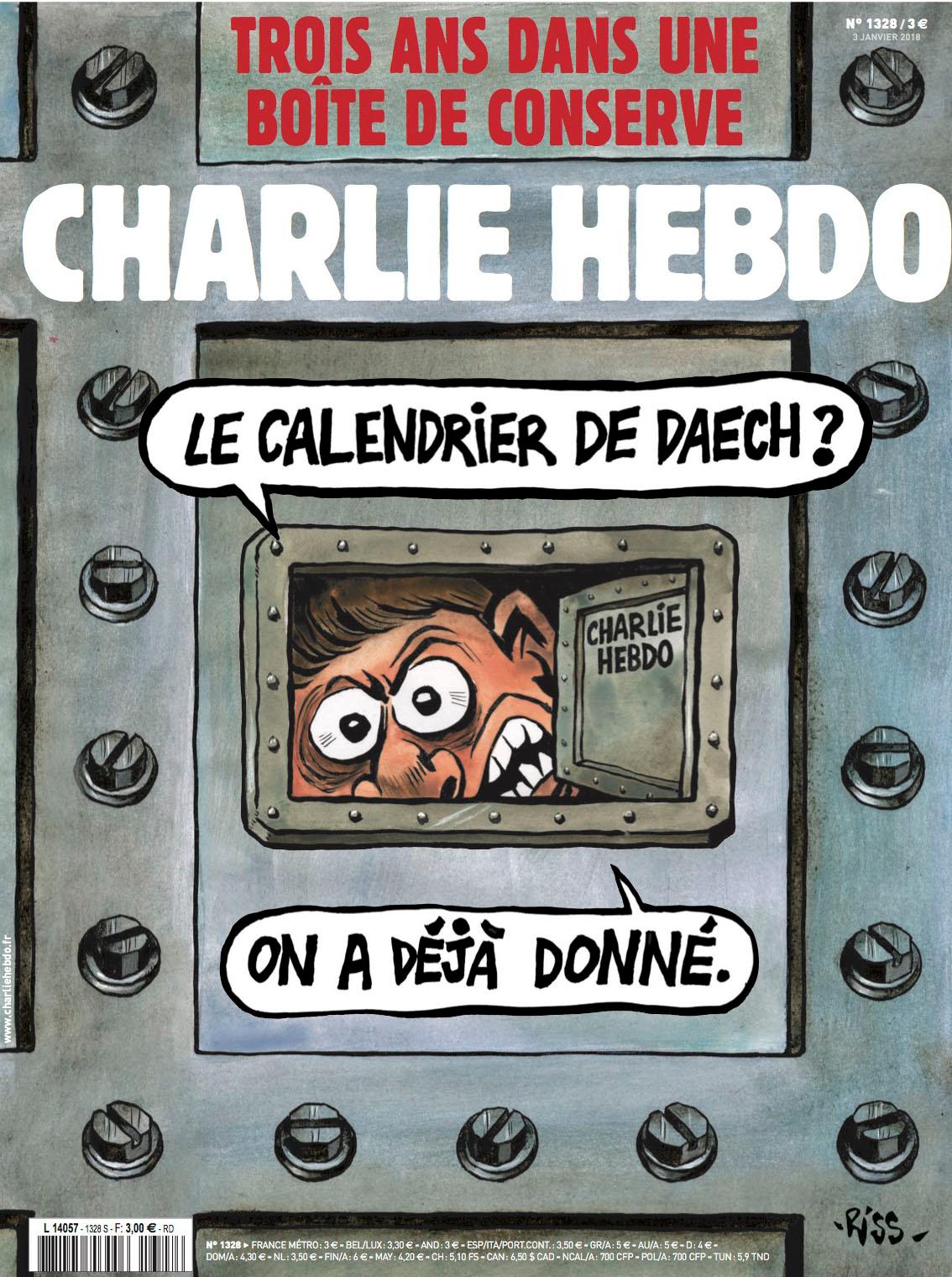 The cover of Charlie Hebdo's first issue in 2018. The headline reads: 