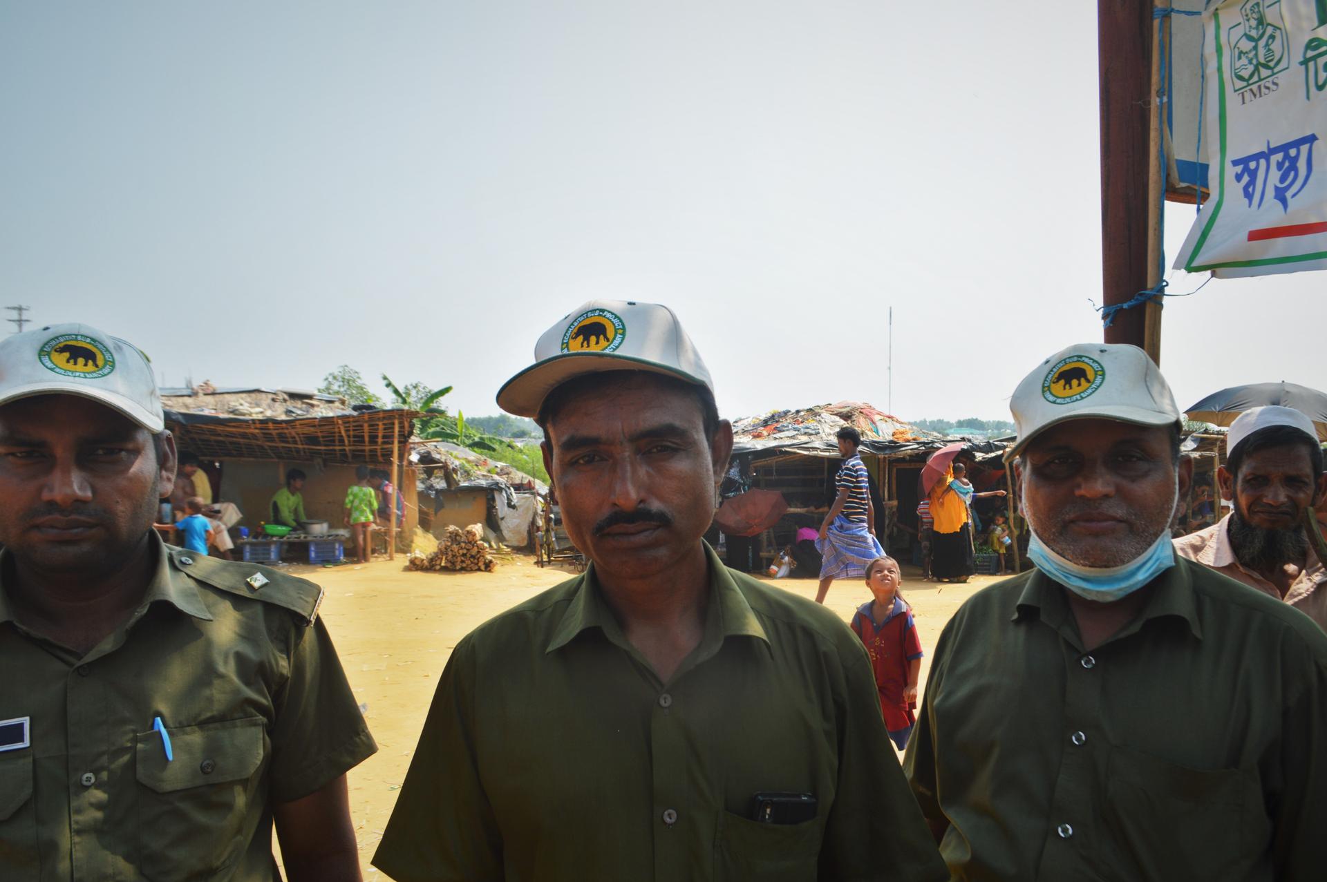 Forestry officials patrol the Kutupalong refugee camp in Bangladesh. The expanding camp has put elephants and refugees into closer contact. “The animals have no space now,” one official said.