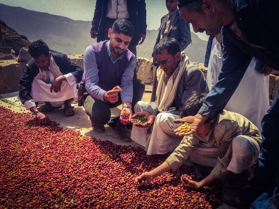 Alkhanshali with coffee farmers in Yemen.