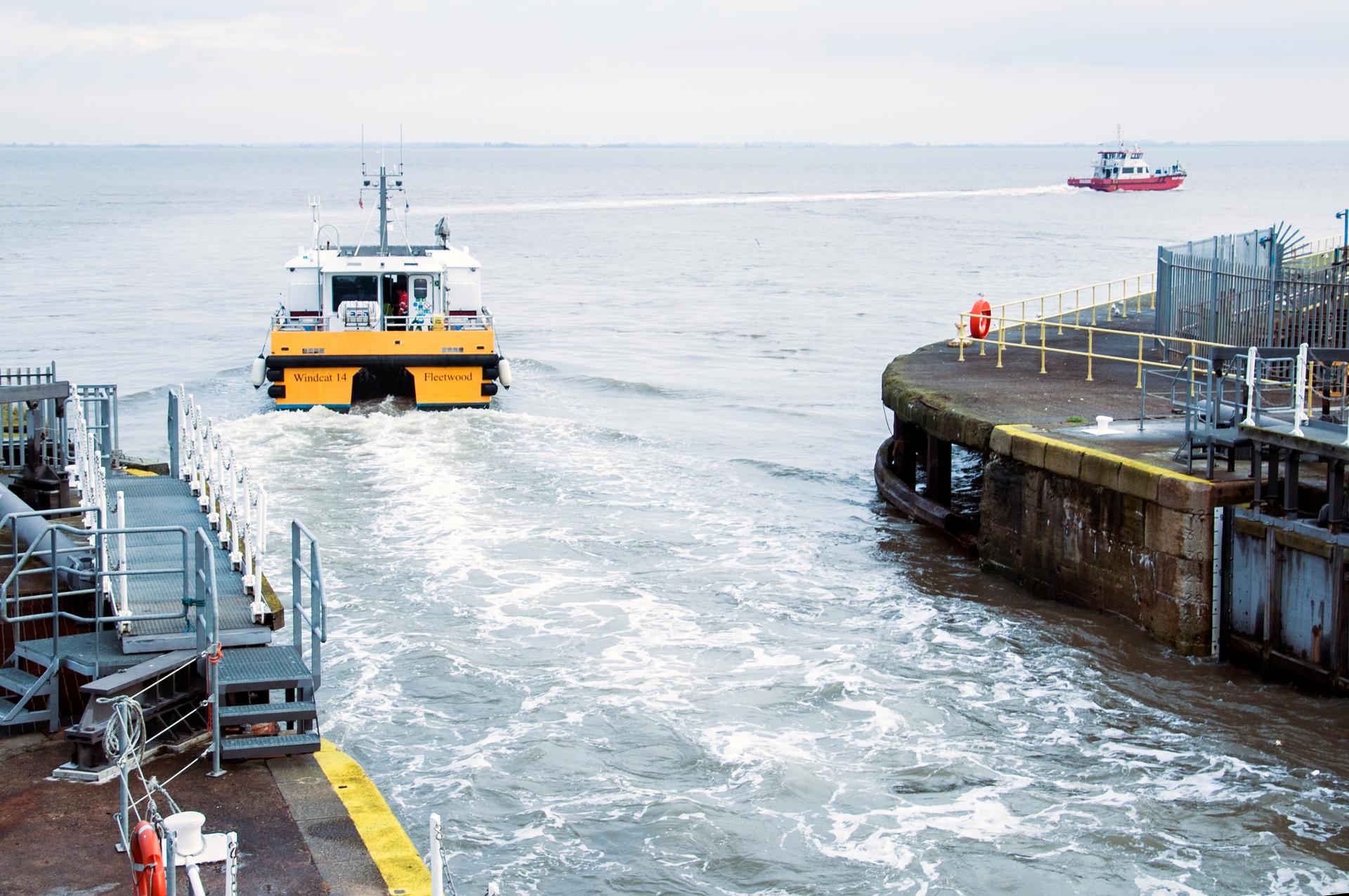 Crew Transfer Vessels (CTVs) ferry wind energy technicians out to offshore wind farms from the Port of Grimsby.