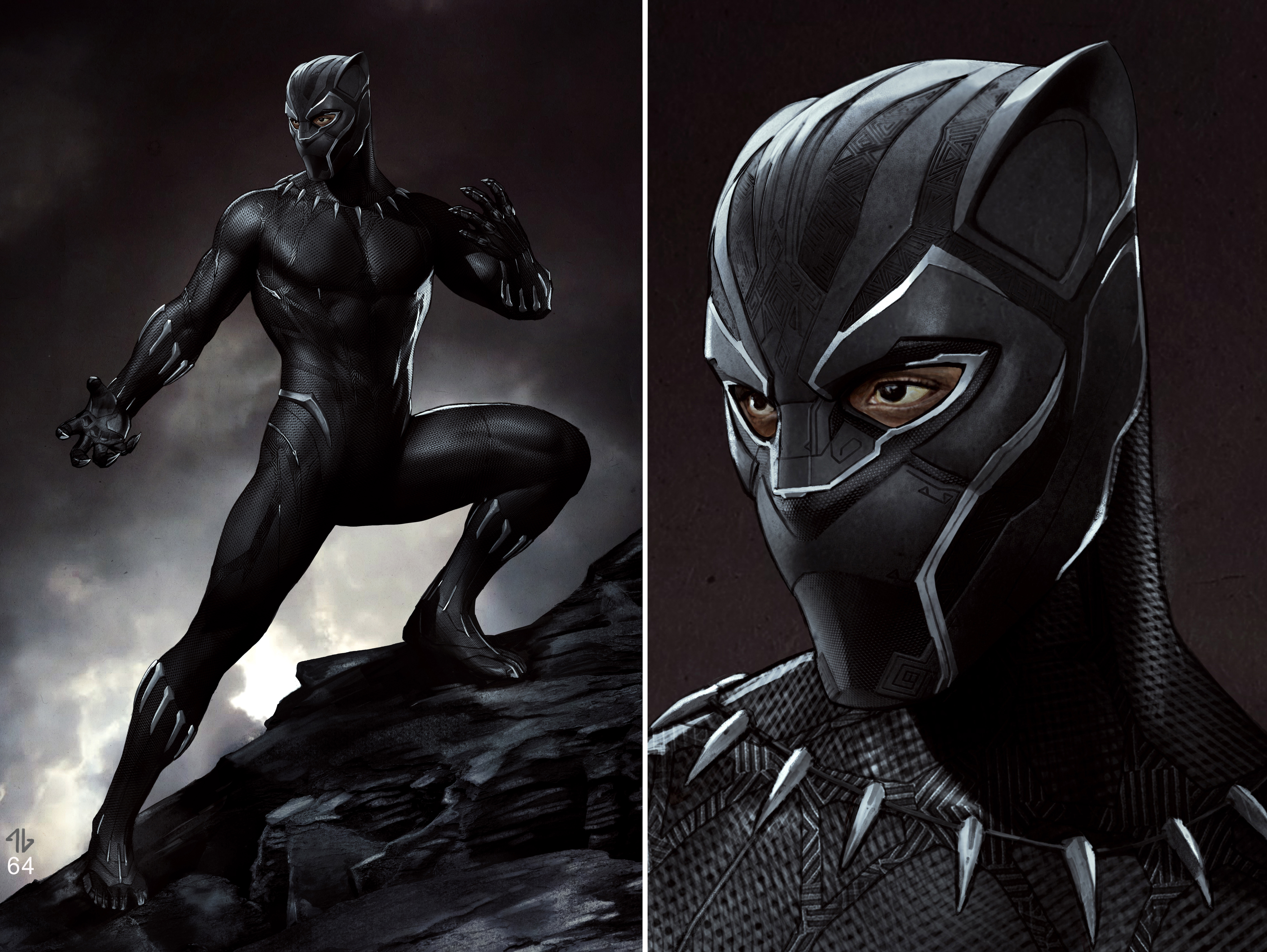 Marvel Studios' “Black Panther.” Black Panther Conceptual Character and Costume Design Sketch. Costume Design and Art by Ryan Meinderding and VisDev Team.