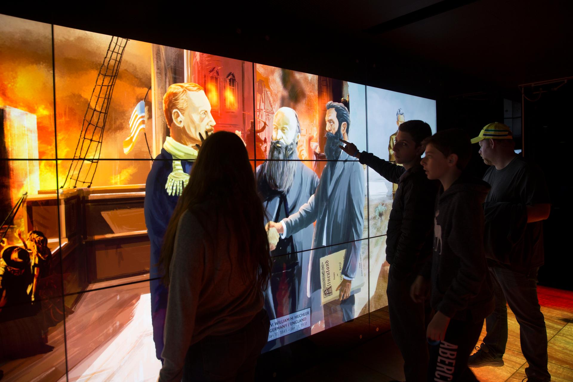 Visitors at an interactive exhibit in the Visionaries Gallery of the Friends of Zion Museum in Jerusalem