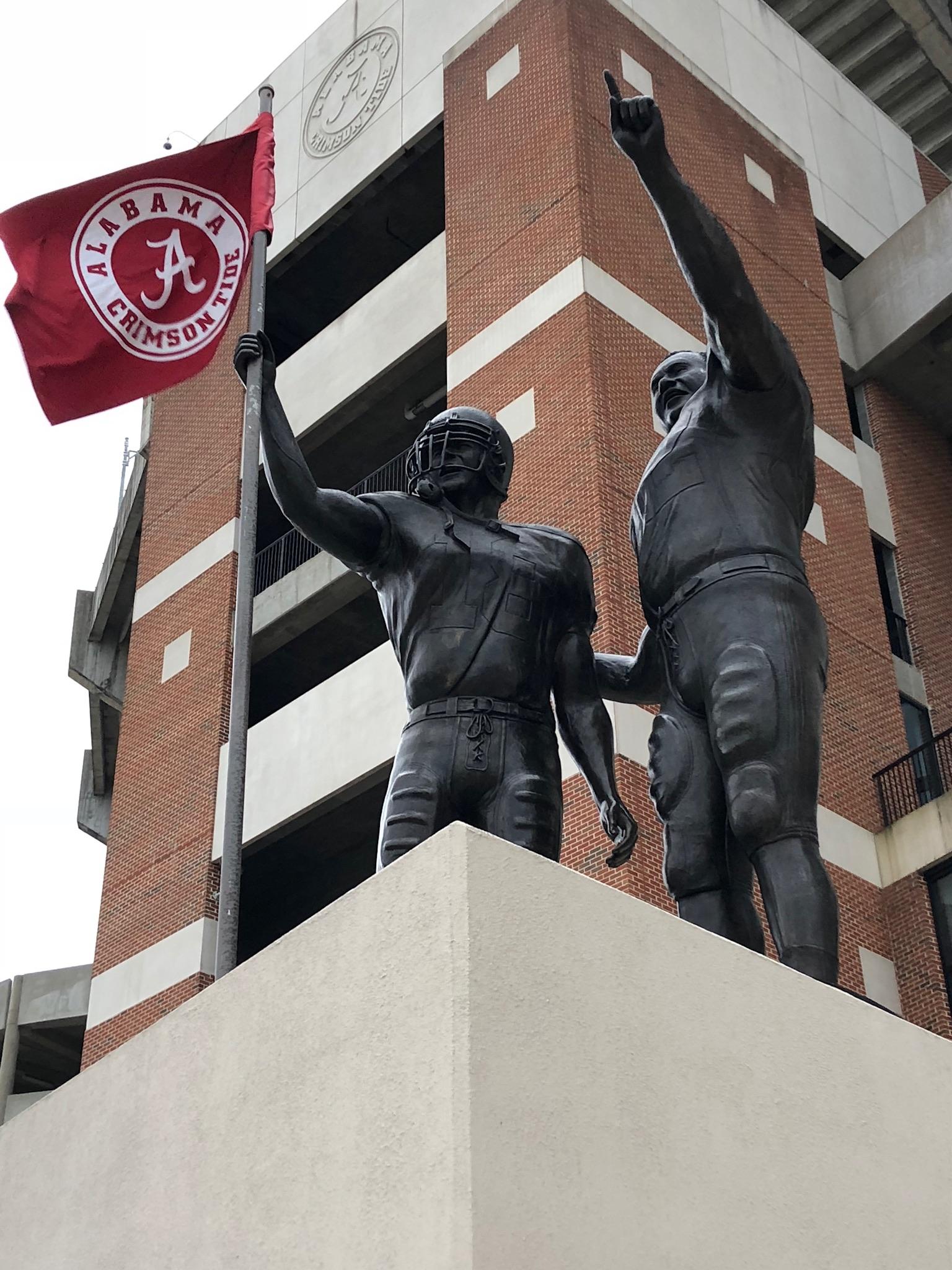 Statues adorn the “Walk of Champions” outside of the University of Alabama’s Bryant-Denny football stadium, the seventh-largest stadium in the US.