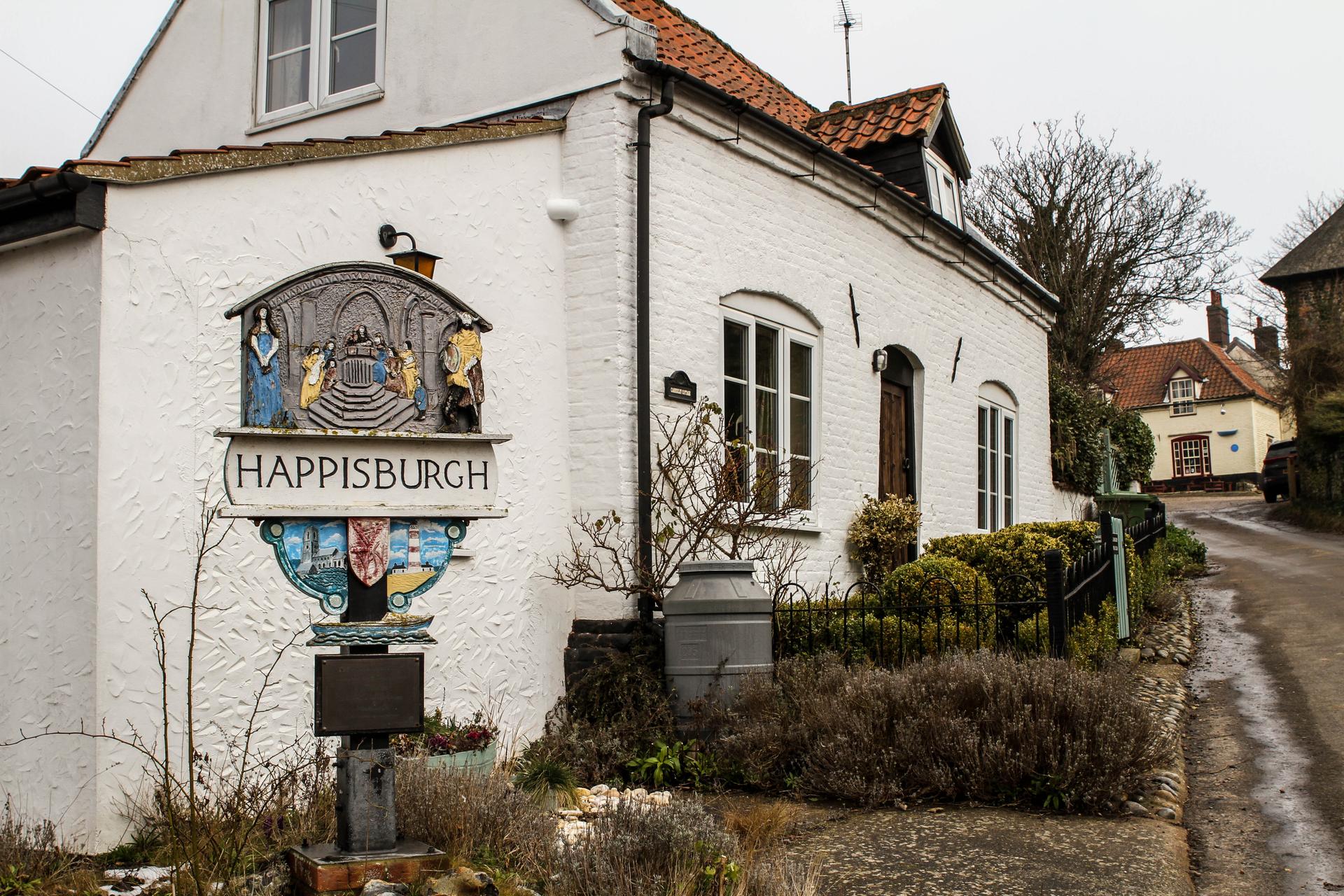 A sign in historic Happisburgh