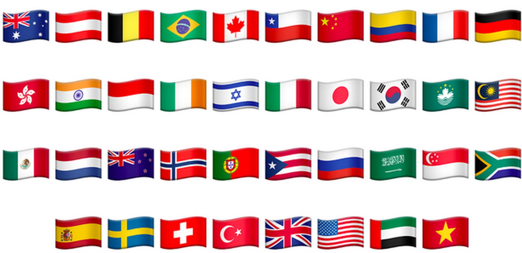 The countries to be represented in the next version of iOS and OS X.