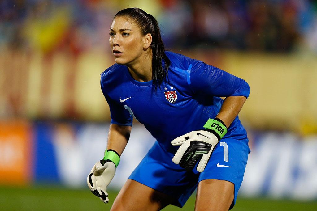Goalie Hope Solo and the United States play Germany on October 23, 2012, at...