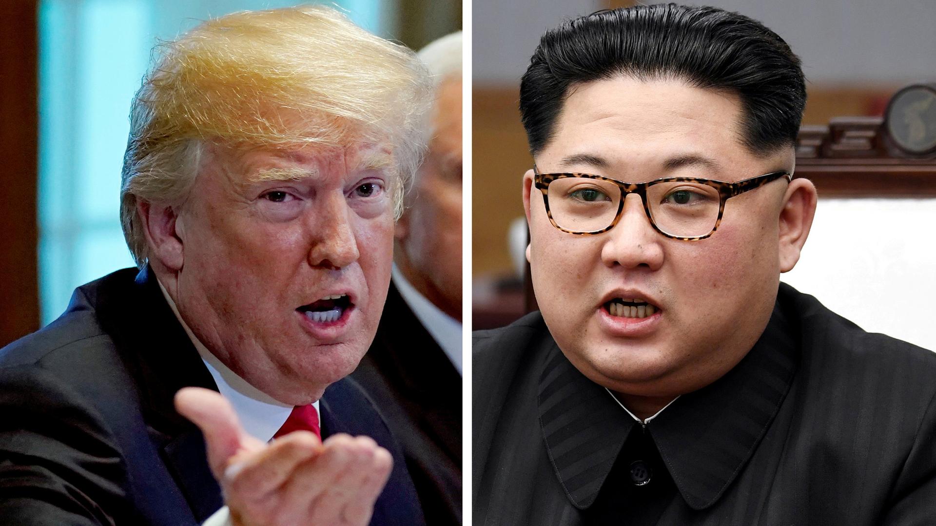 A side by side photos shows Donald Trump on the left and Kim Jong-un on the right.