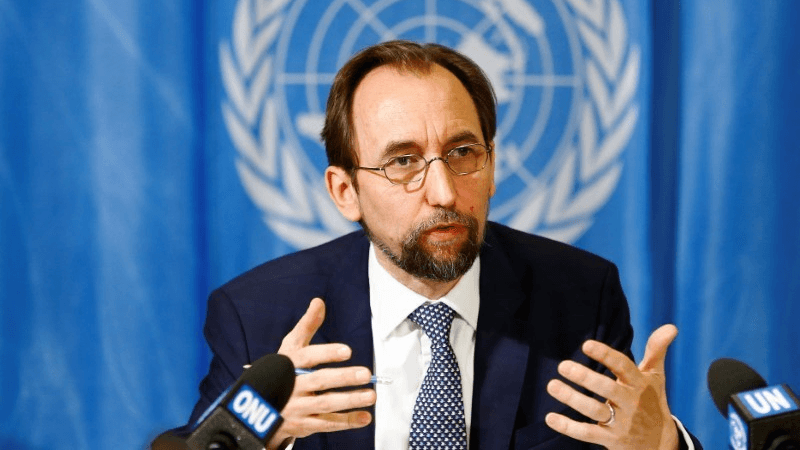 Zeid Ra'ad al-Hussein of Jordan speaks during a news conference at the United Nations European headquarters in Geneva.