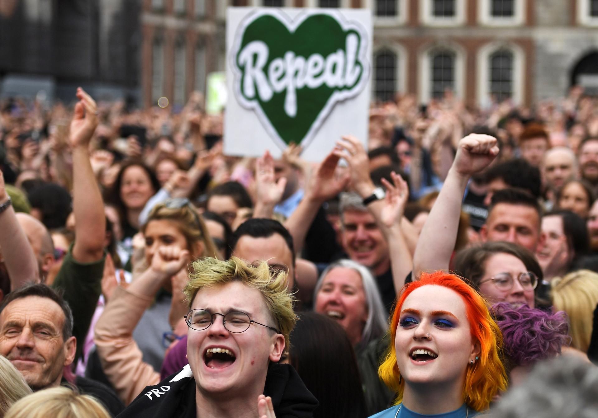 People celebrate the result of this week's referendum on liberalizing abortion law