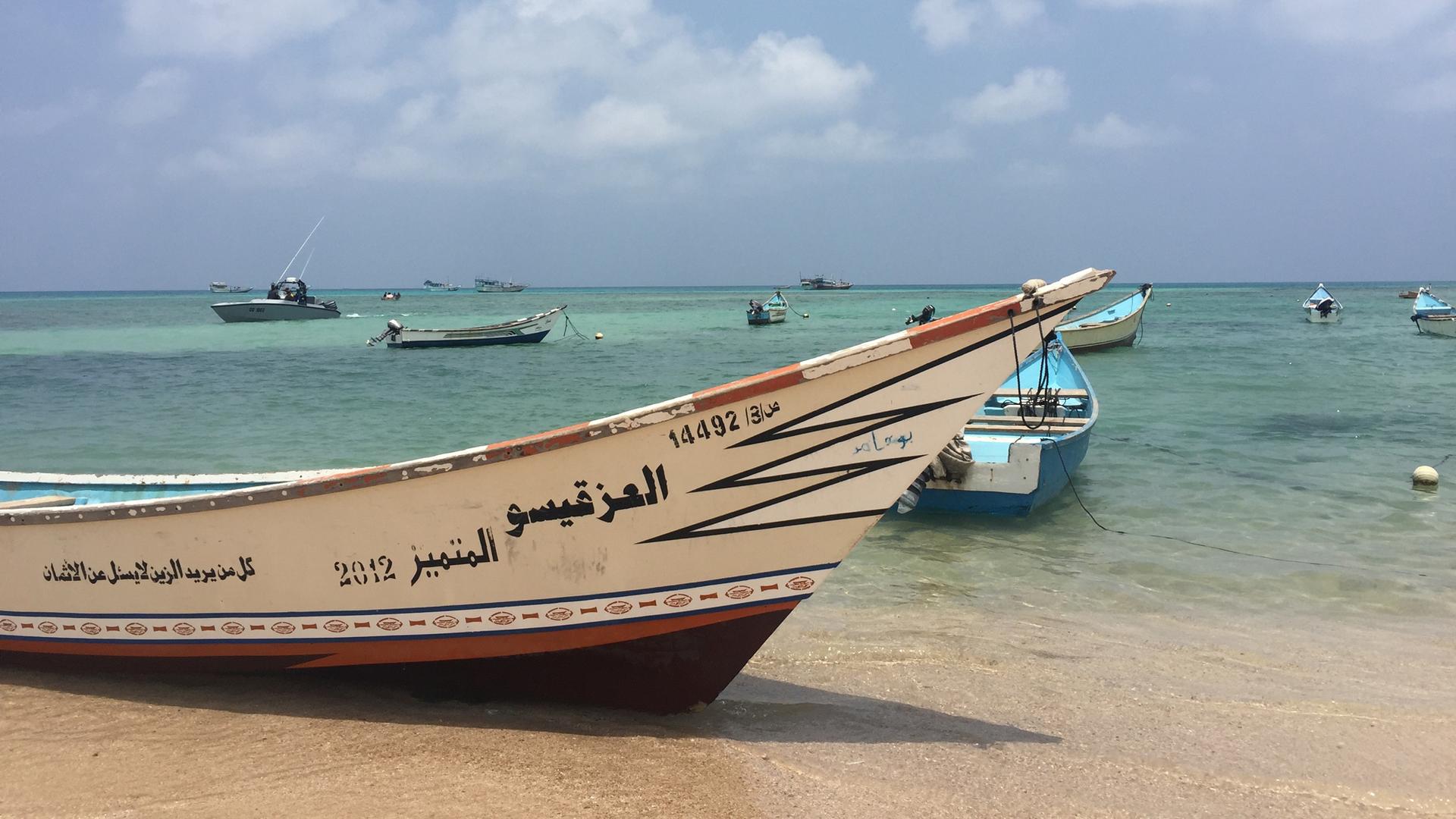 Boats anchored at Qalansiya, Socotra, Yemen
