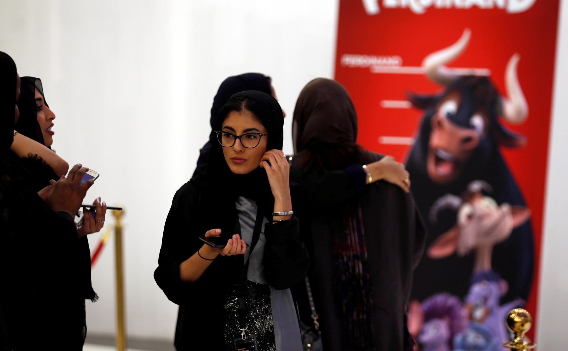 Saudi women attend the opening of a cinema at Riyadh Park mall, in Riyadh, Saudi Arabia April 30, 2018. 