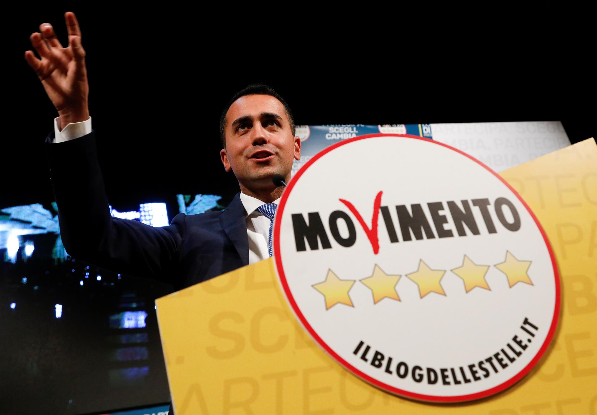 Five Star Movement leader Luigi Di Maio speaks during an electoral rally