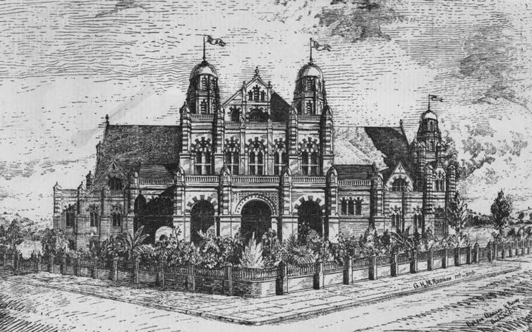 Illustration of the new Exhibition Building at Bowen Park, 1891.
