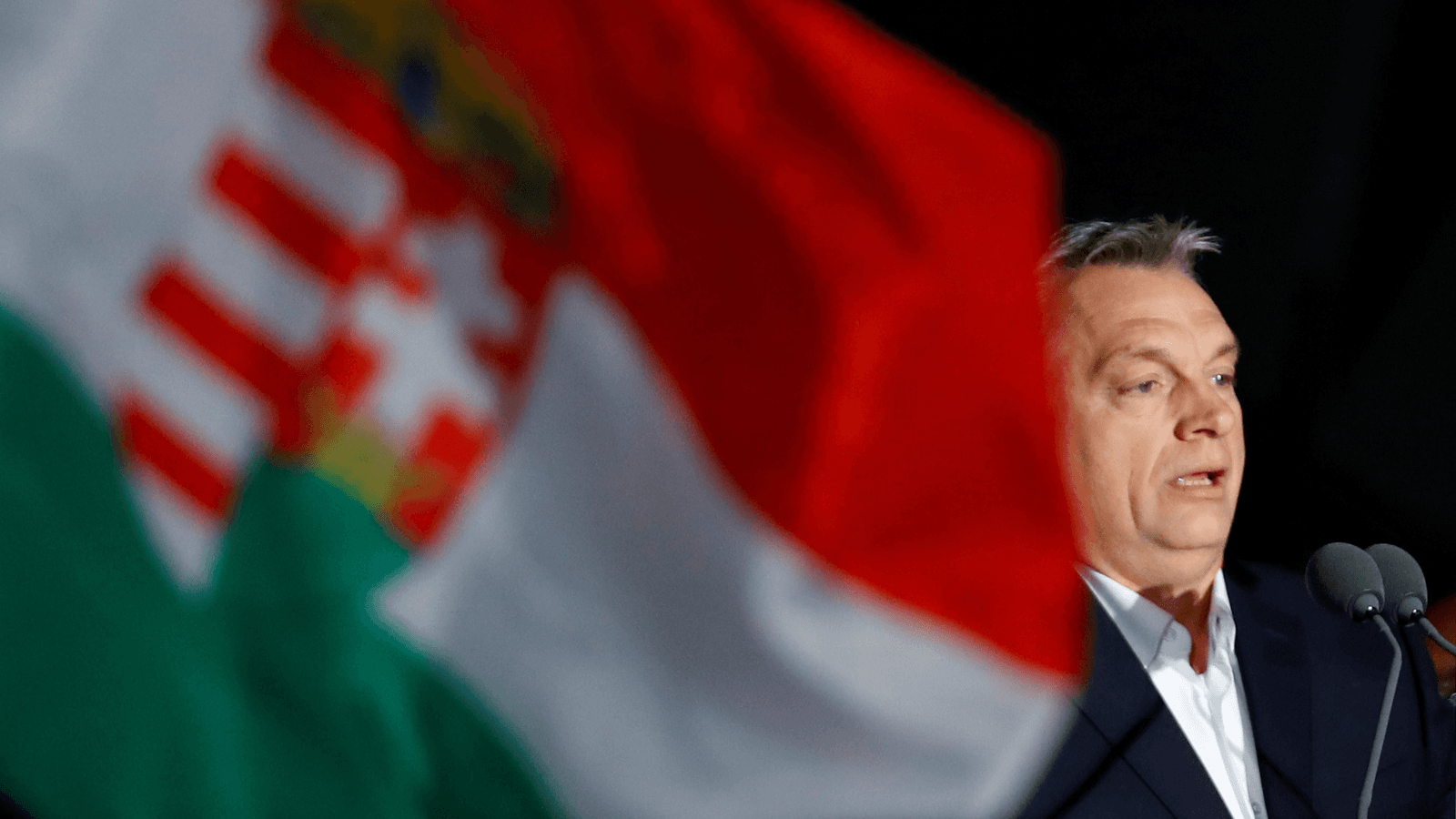 Hungarian Prime Minister Viktor Orban addresses supporters after the announcement of the partial results of parliamentary election in Budapest, Hungary, April 8, 2018. 