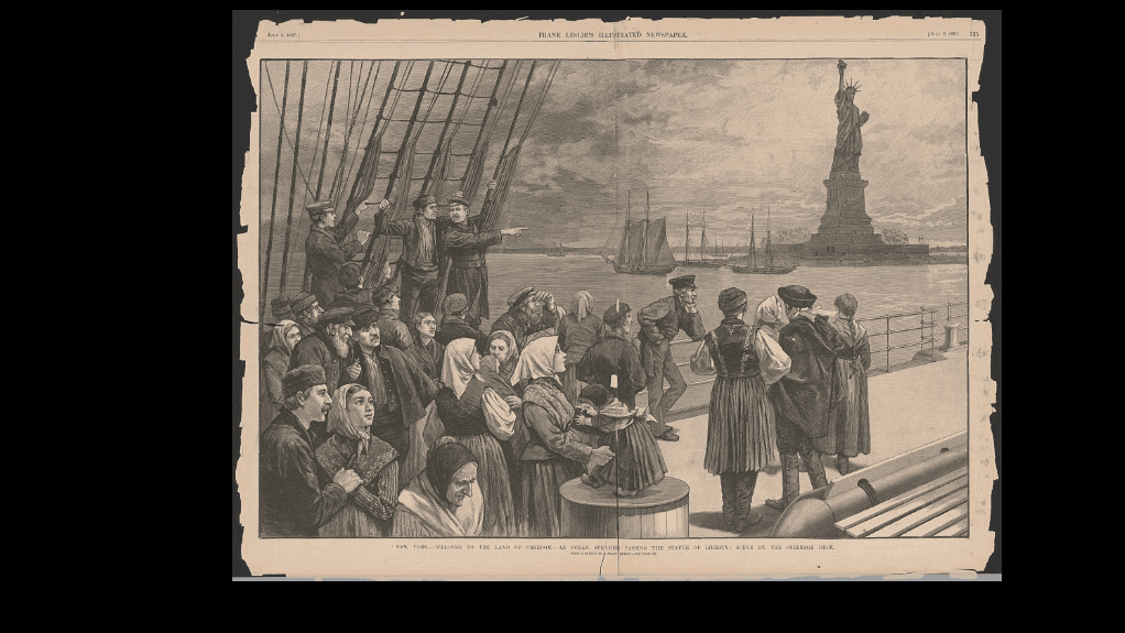 Sketch of an ocean steamer passing the Statue of Liberty. 1887. Credit: The Library of Congress