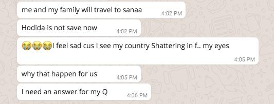 19-year-old Abrar says that her family will go to Sanaa. She says Hodeidah is not safe now.