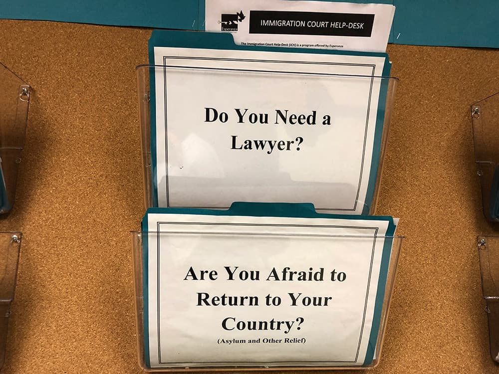 Information at the US immigration courthouse in Los Angeles.