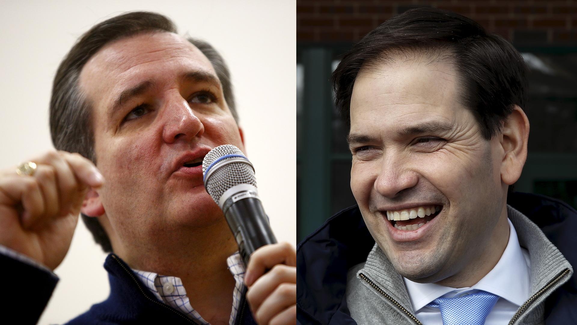 Republican presidential candidates Ted Cruz, left, and Marco Rubio, right, are Latino, but their experiences as such are different from a large number of the US' Latino population.