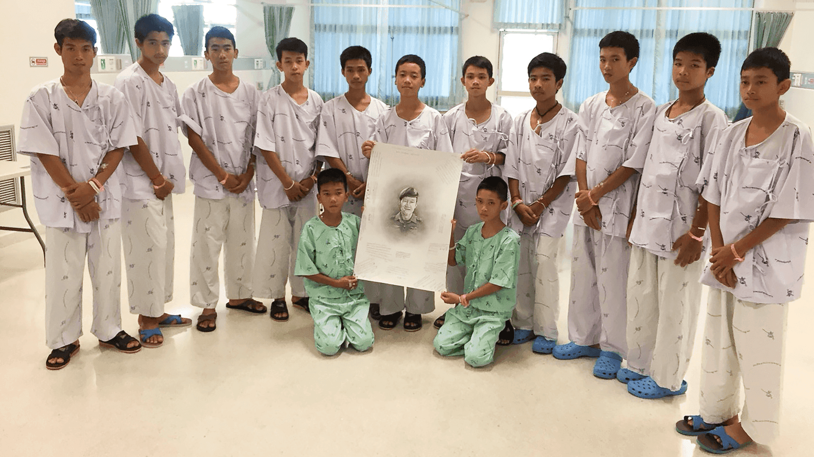 The Wold Boar soccer team and coach are in a Thai hospital after being rescued.
