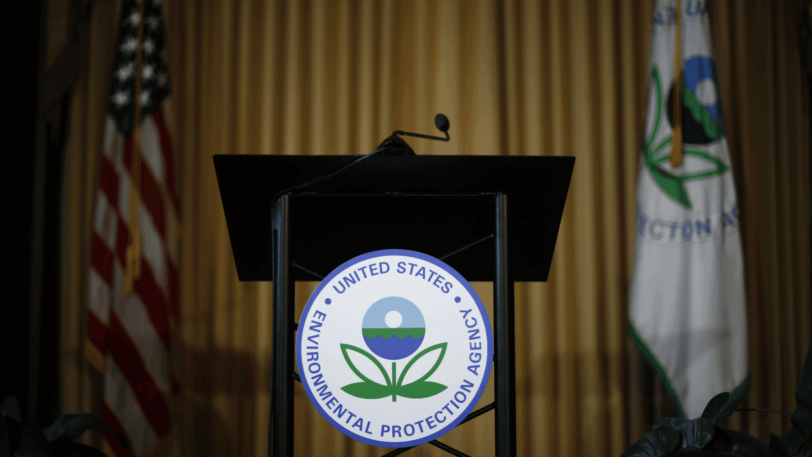 a podium at the epa with nobody at it