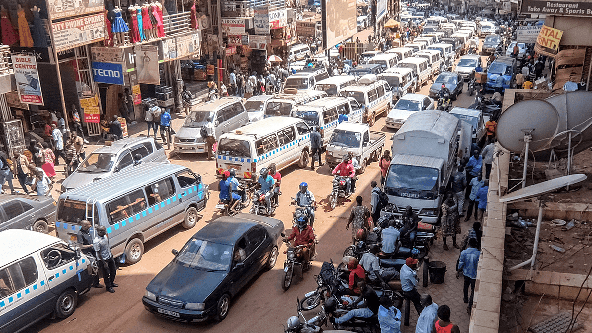 a crowded street in kampala, uganda
