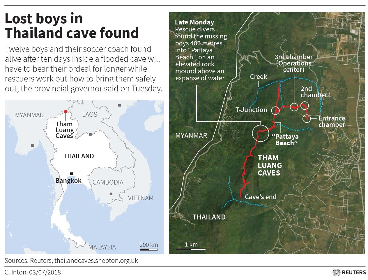 A map of the Thailand cave and rescue operation.