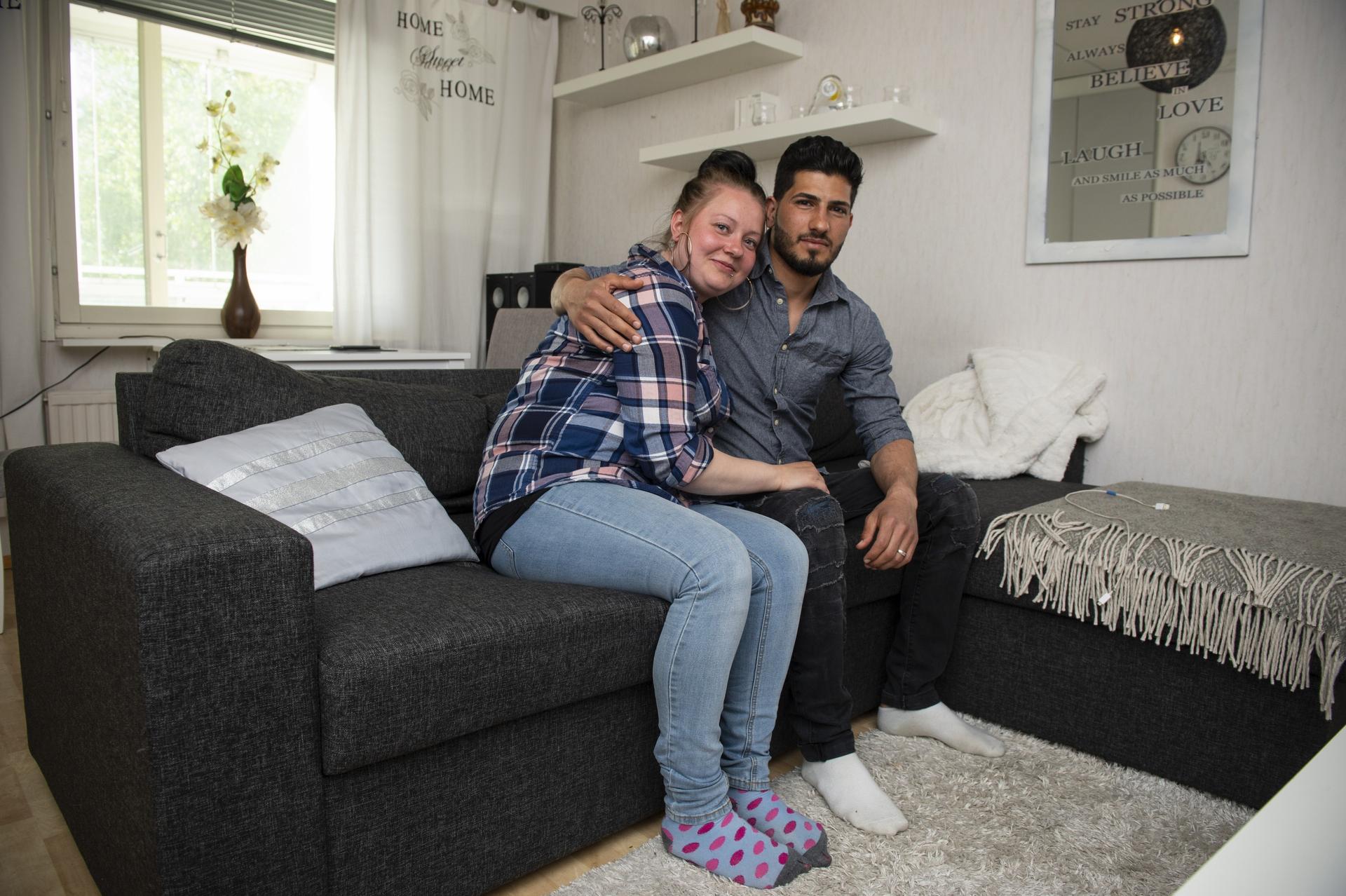 Haitham Dagher and his girlfriend Satu in their apartment in Oulu