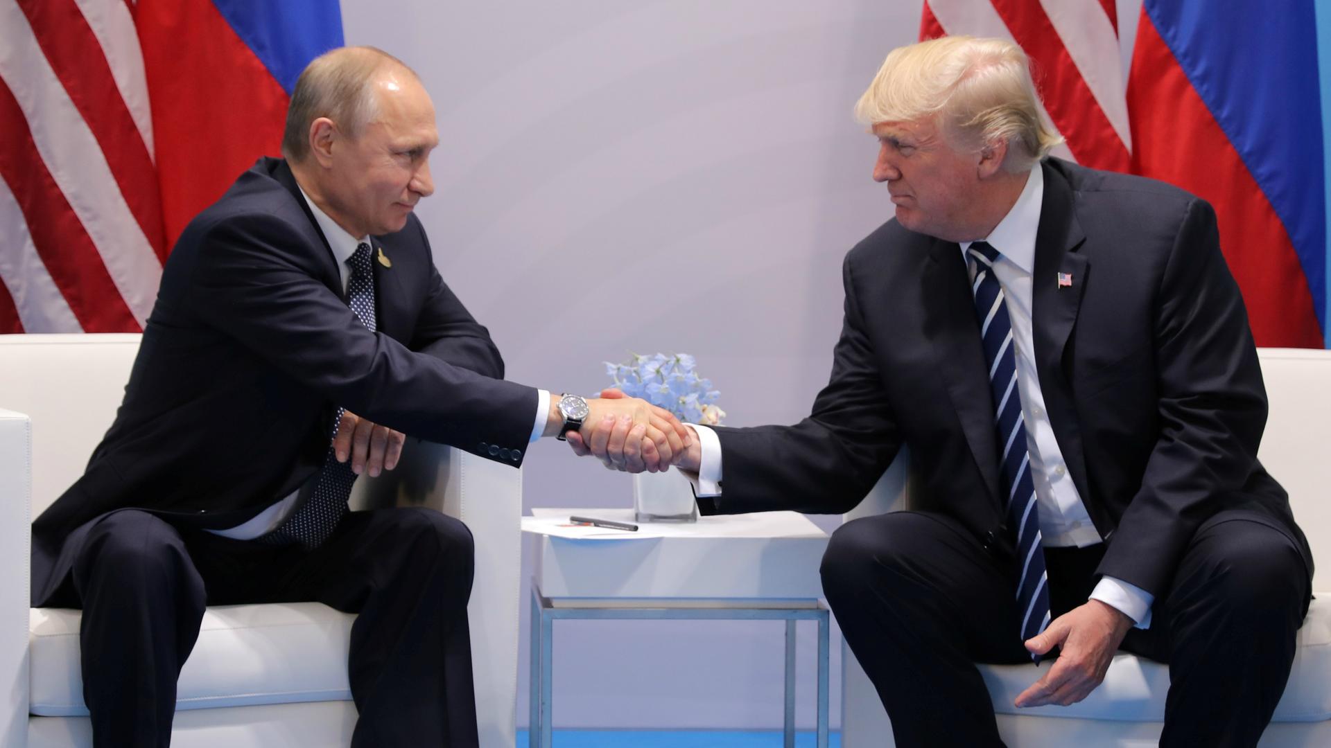 President Donald Trump shakes hands with Russian President Vladimir Putin during their bilateral meeting at the G20 summit in Hamburg, Germany, July 7, 2017.