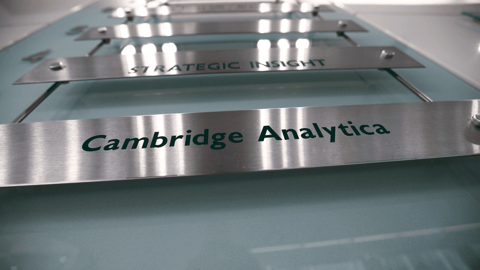 a sign for Cambridge Analytica