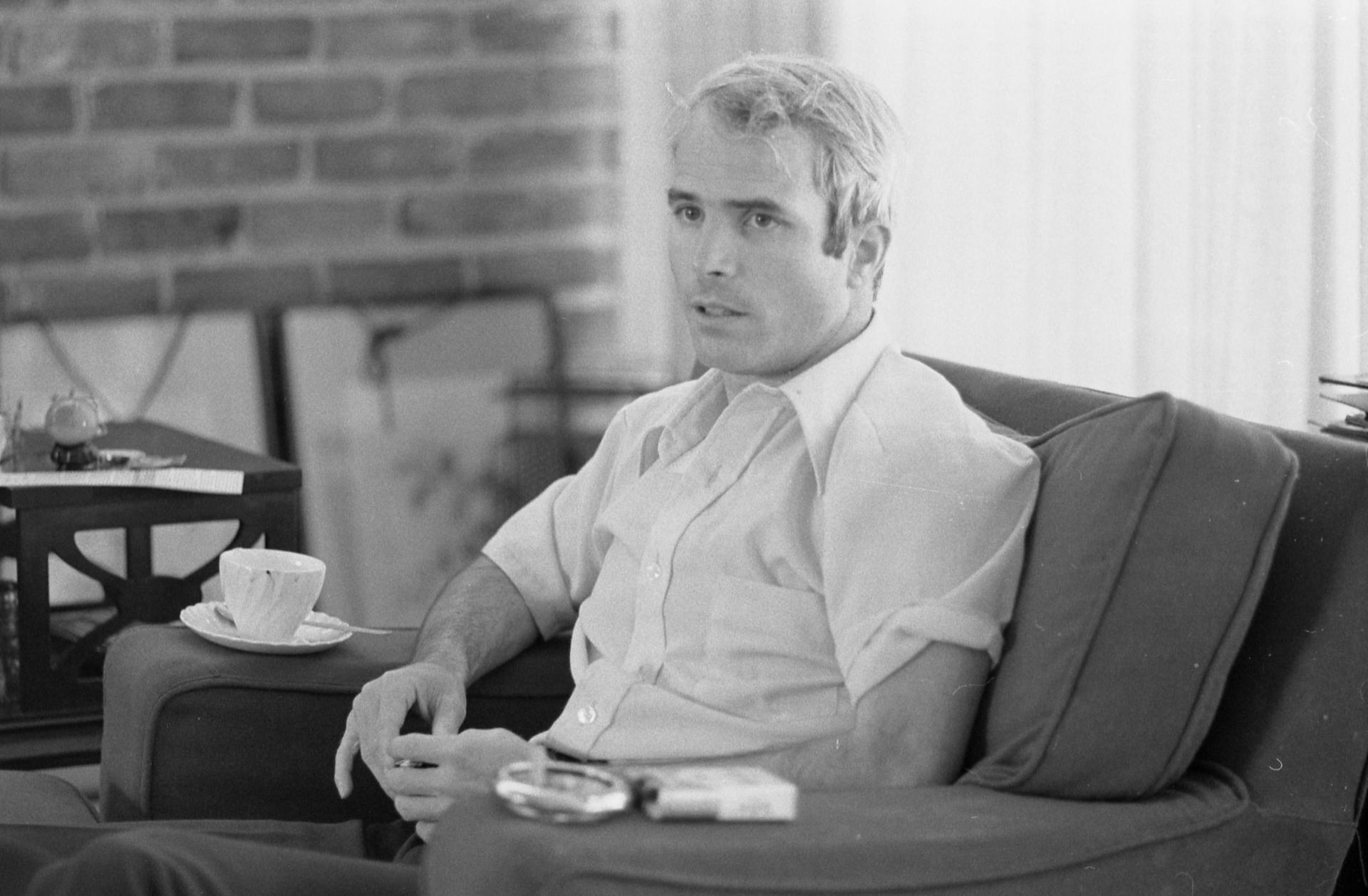black and white photo of John mccain