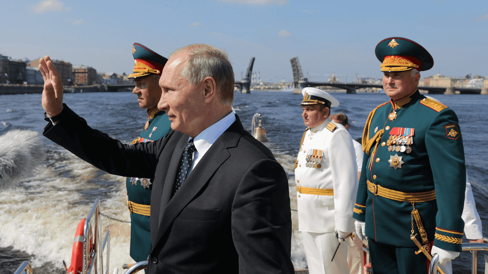 Russian President Vladimir Putin, Defense Minister Sergei Shoigu and Commander of Western military district Colonel-General Andrei Kartapolov