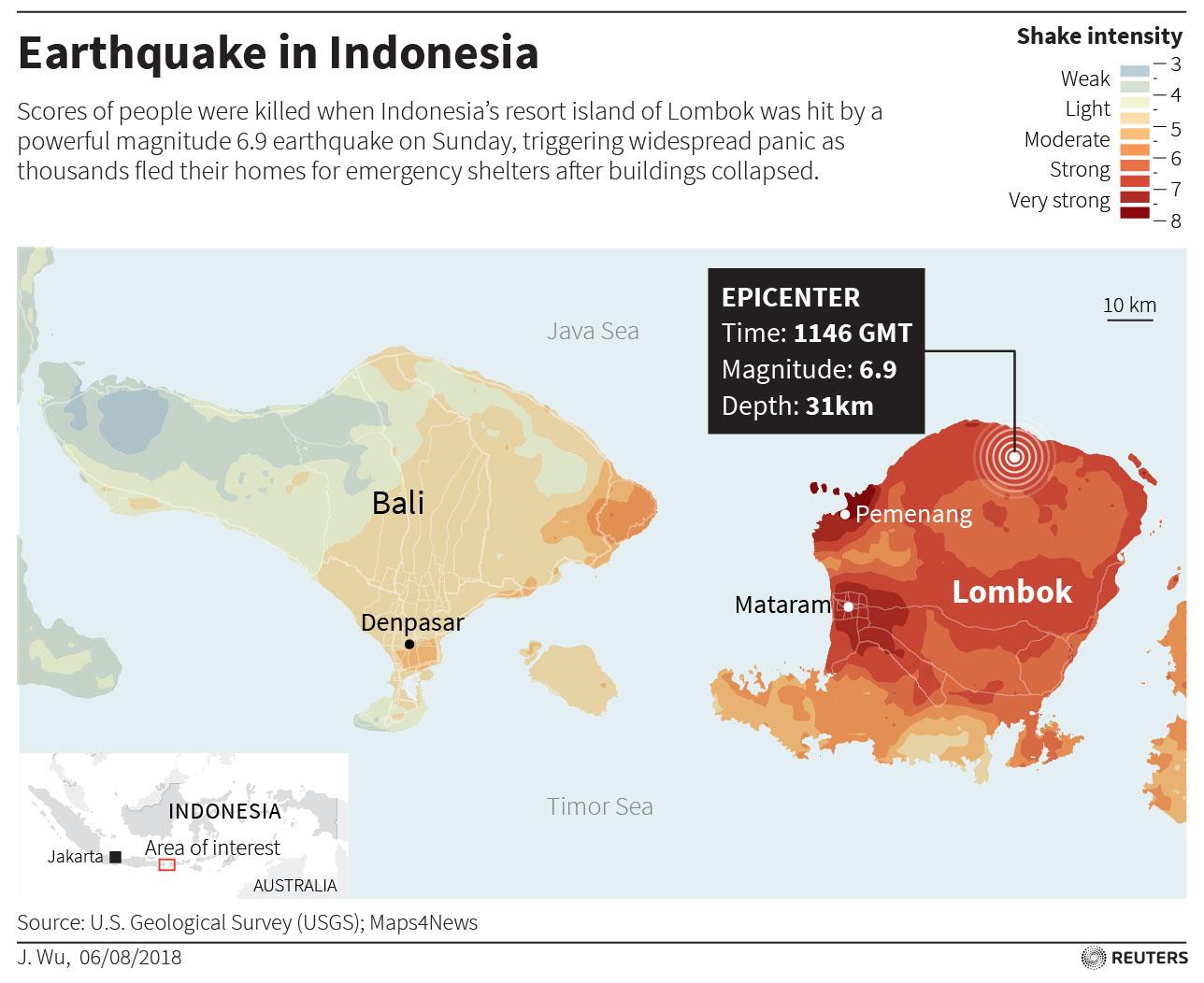 A map of the Lombok earthquake.