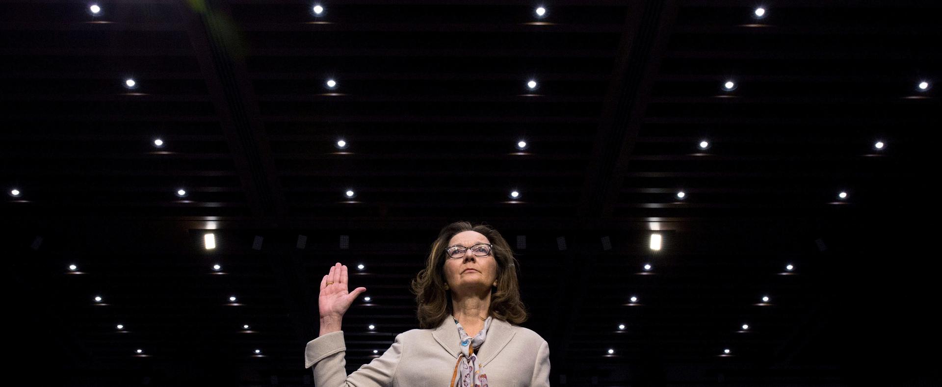 CIA director nominee and acting CIA Director Gina Haspel is sworn in to testify at her Senate Intelligence Committee confirmation hearing on Capitol Hill,
