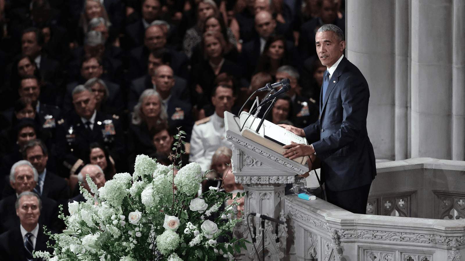 ex president barack obama gives a eulogy at john mccain's funeral
