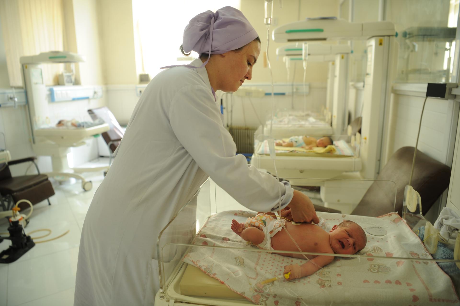 A nurse attends to a newborn at the Malalai Maternity Hospital in Kabul, Afghanistan.