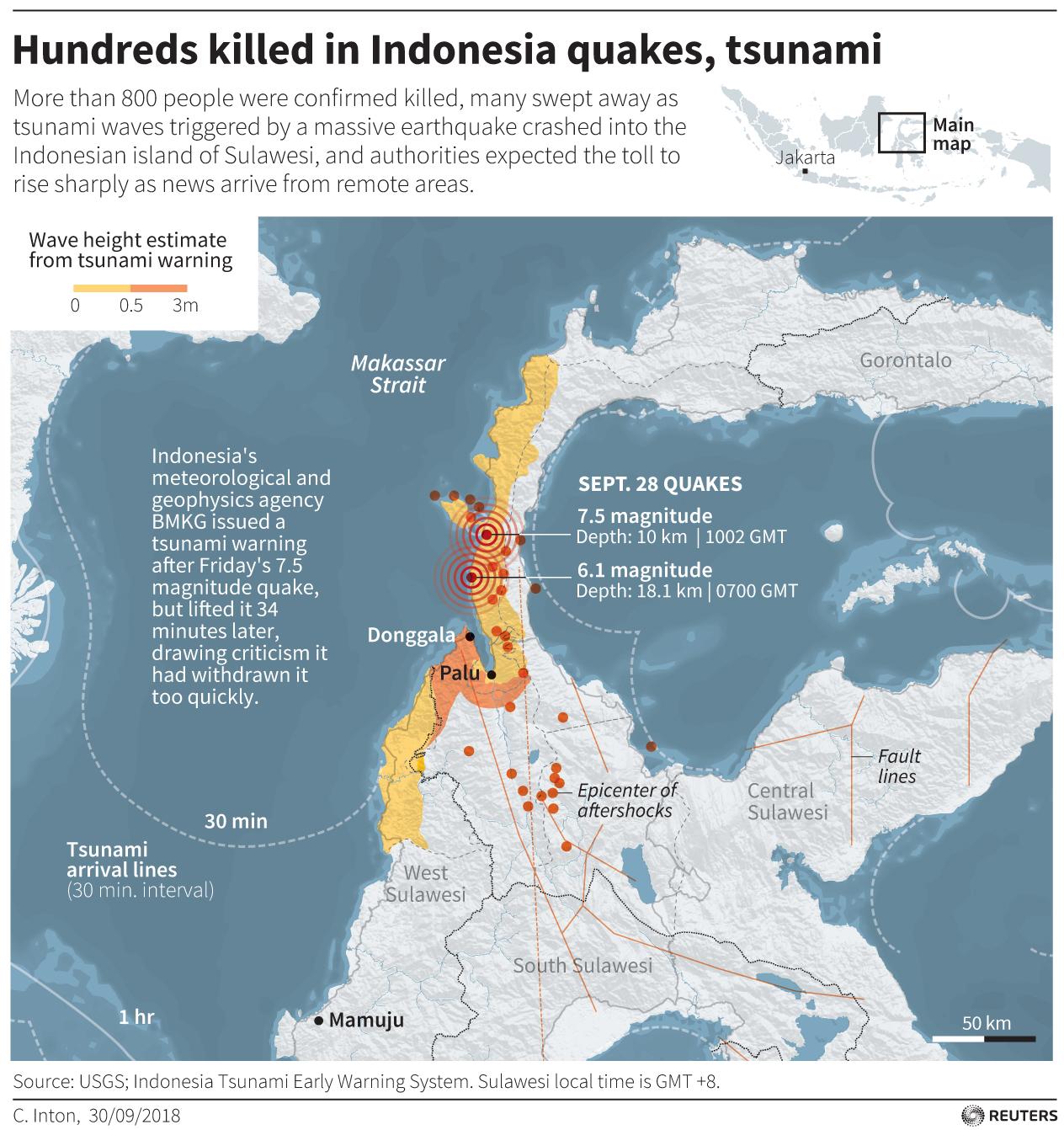 map of the quake in Indonesia