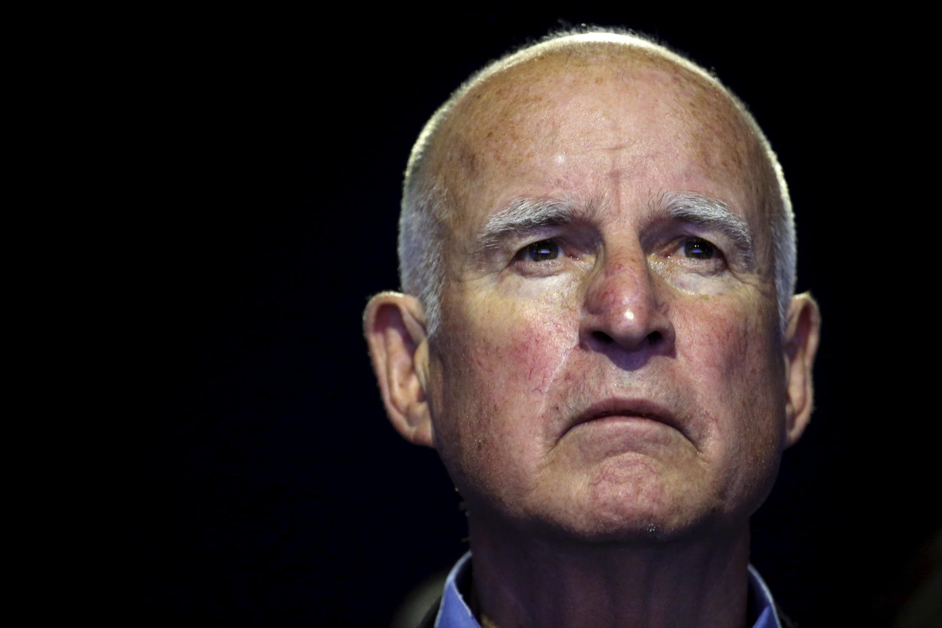 a closeup of California Governor Edmund "Jerry" Brown